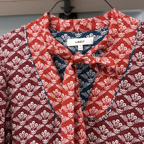 LIKELY Red & White Boho Print Tunic Dress - Size 2 - Picture 3 of 6